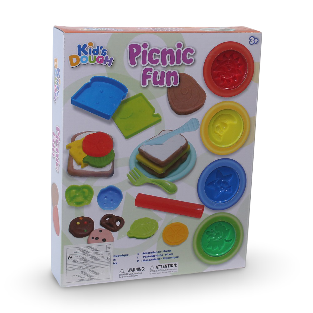 Kids Dough Picnic Fun Play Set – 4 Dough Cups with Toast Molds