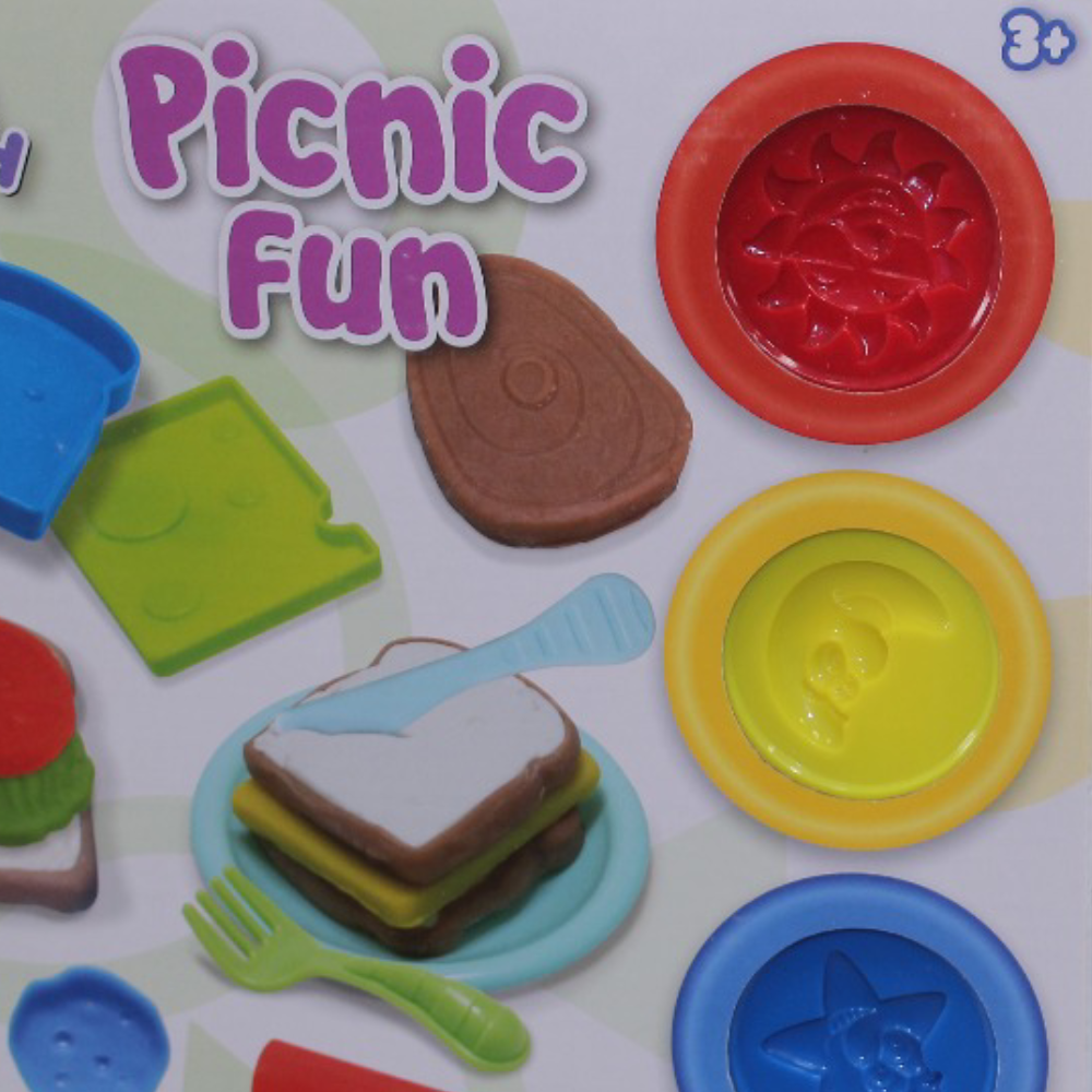 Kids Dough Picnic Fun Play Set – 4 Dough Cups with Toast Molds