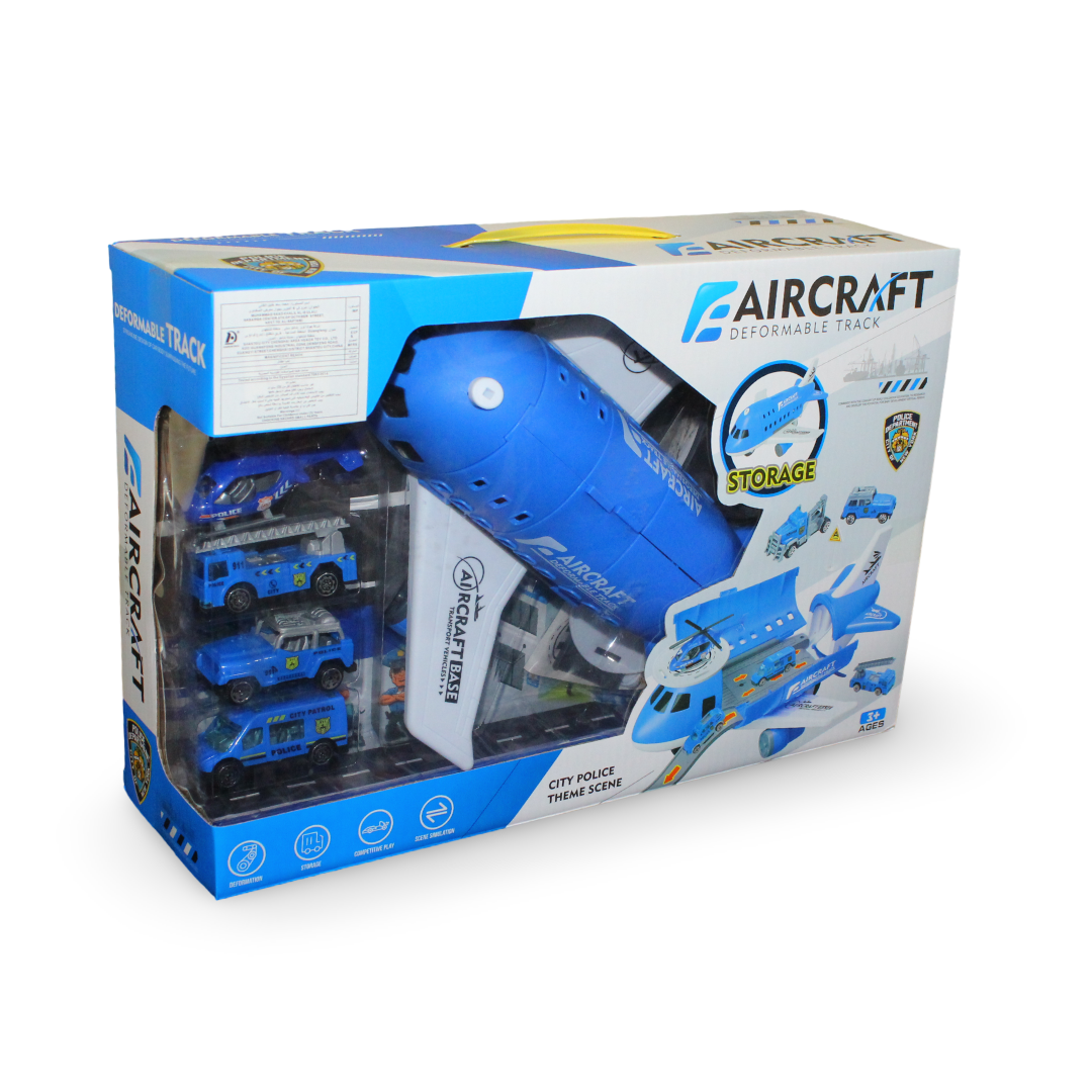 Police Aircraft Transport Playset – Blue - Toys - OKO