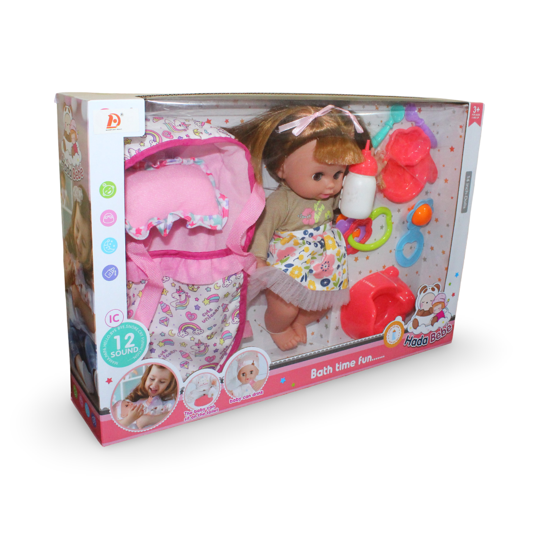 Baby Doll 35cm with 12 Melodies, Carrier & Accessories - Toys - OKO