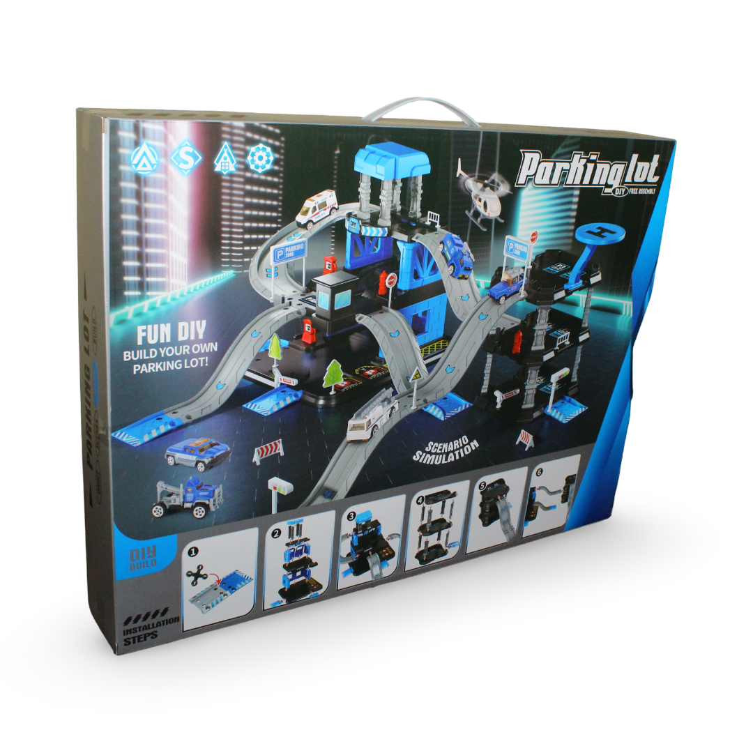 Police Parking Garage Playset with 6 Vehicles, Helicopter & Accessories – 86 Pcs