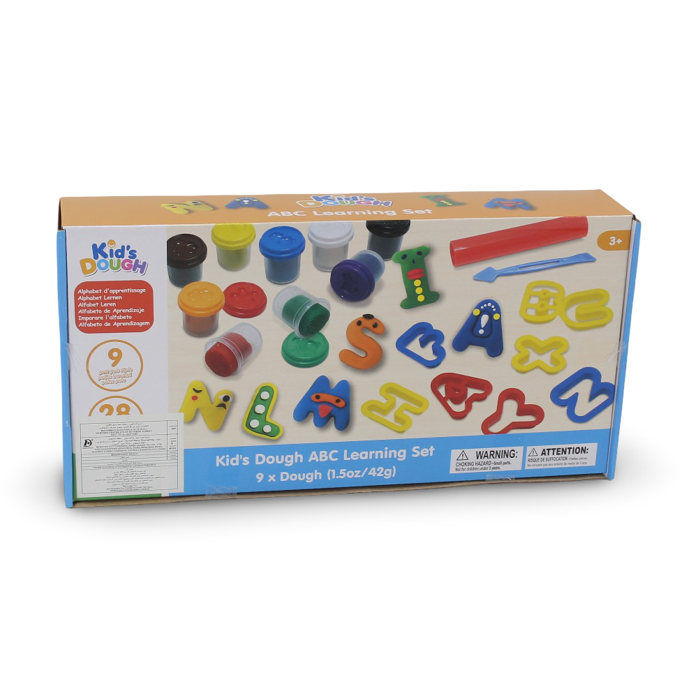 Kids Dough ABC Learning Set – 9 Dough Cups with 28 Alphabet Letters