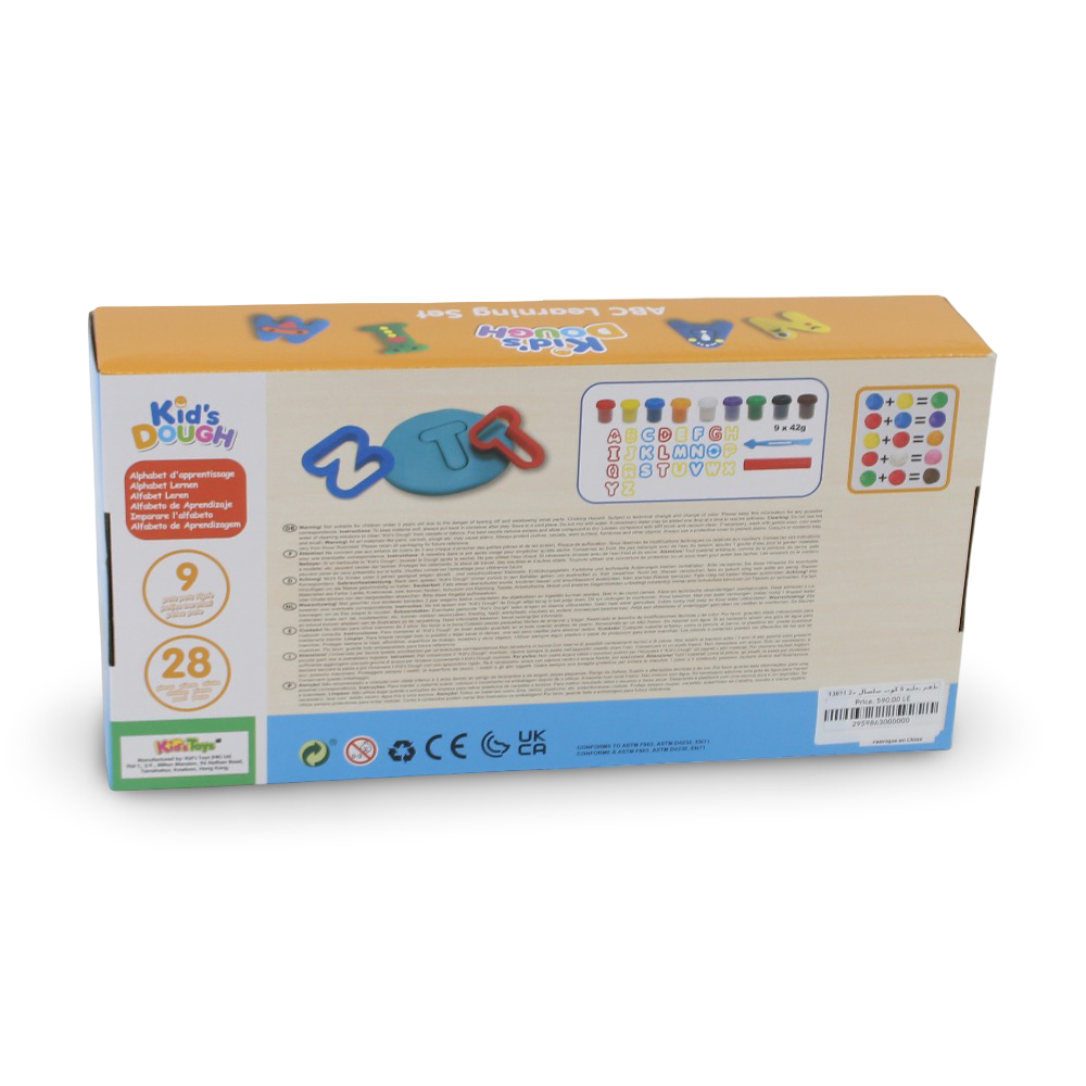 Kids Dough ABC Learning Set – 9 Dough Cups with 28 Alphabet Letters