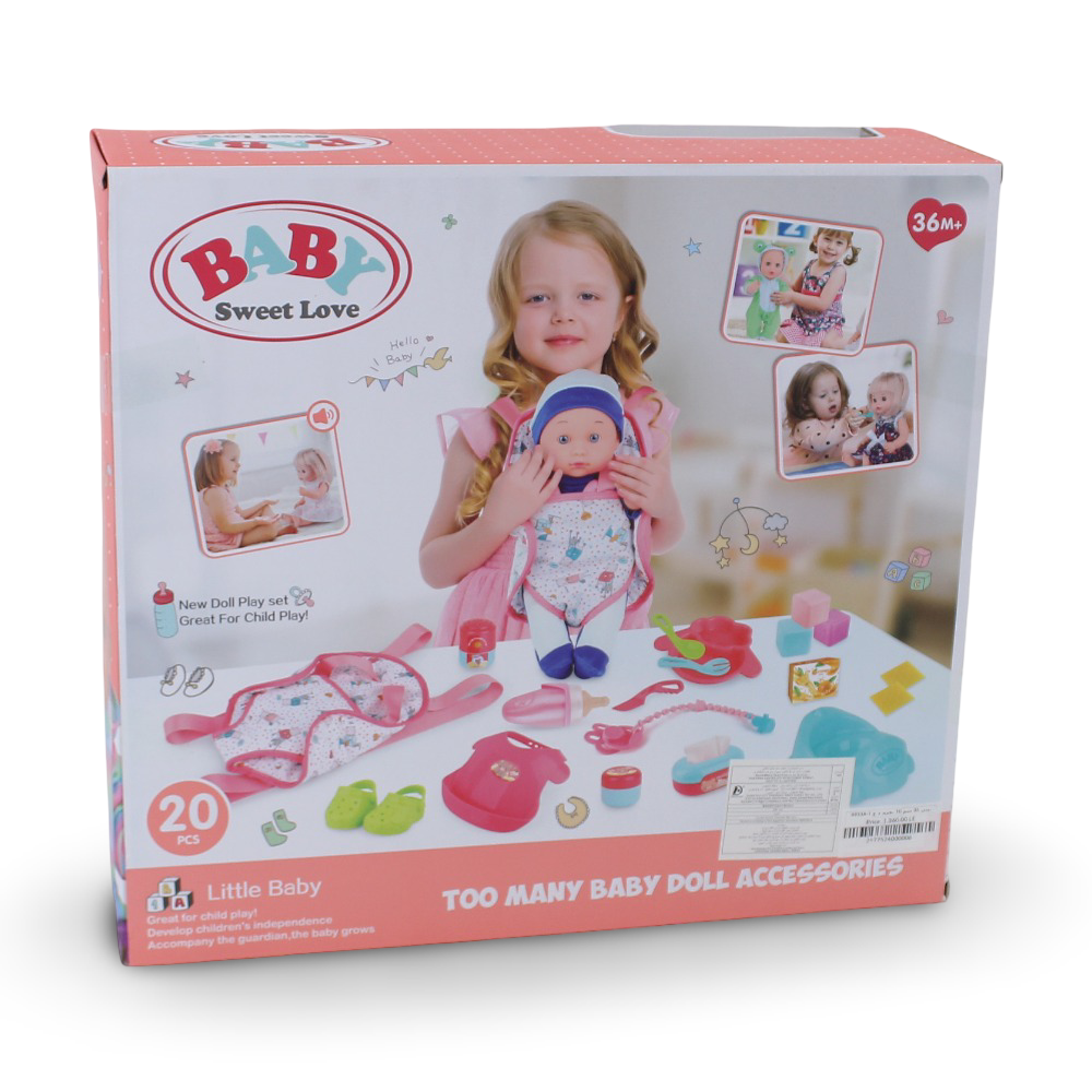 Baby Sweet Love Doll Play Set with Carrier & Accessories – 35 cm & 10 Sounds