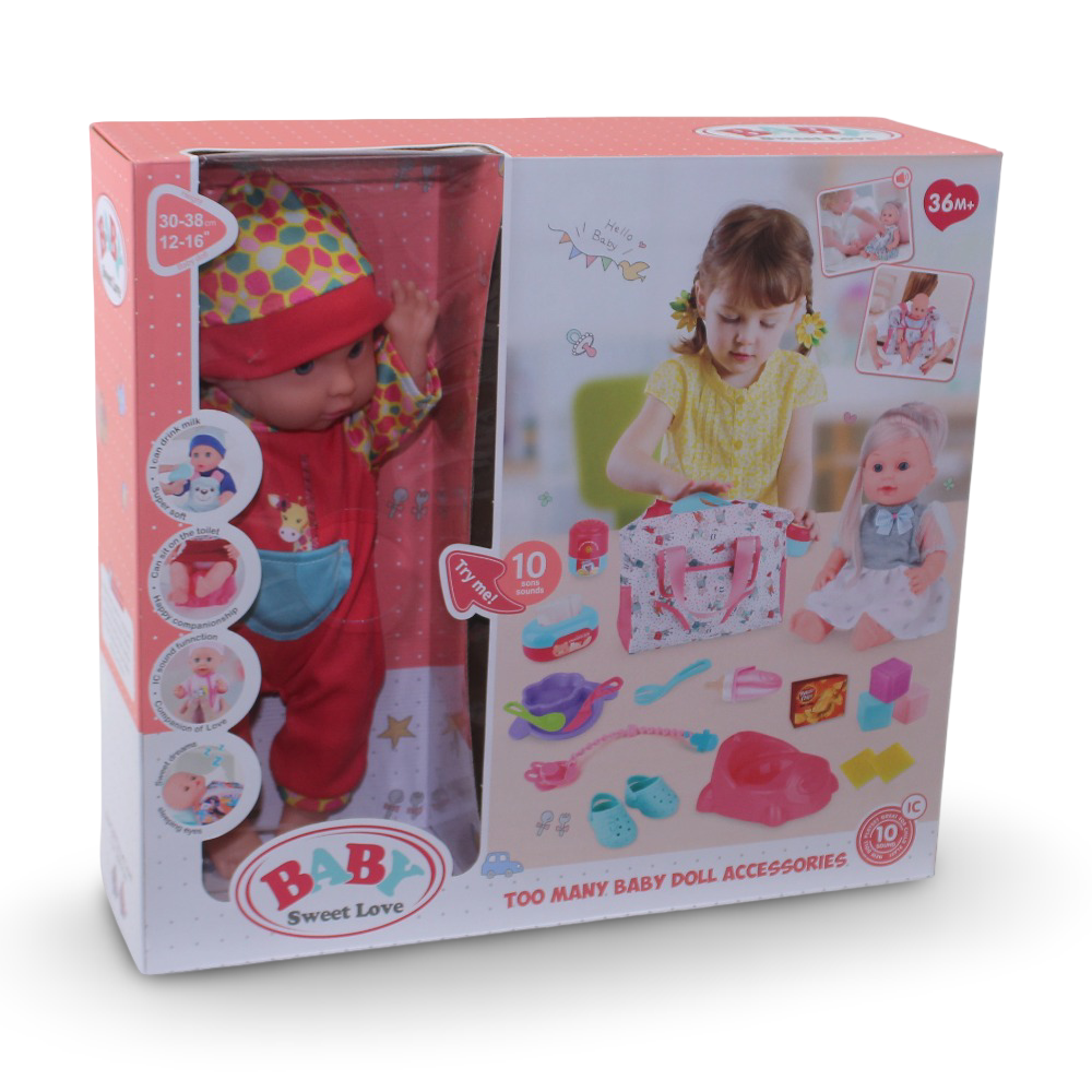 Baby Sweet Love Doll Play Set with Bag & Accessories – 35 cm & Multiple Sounds