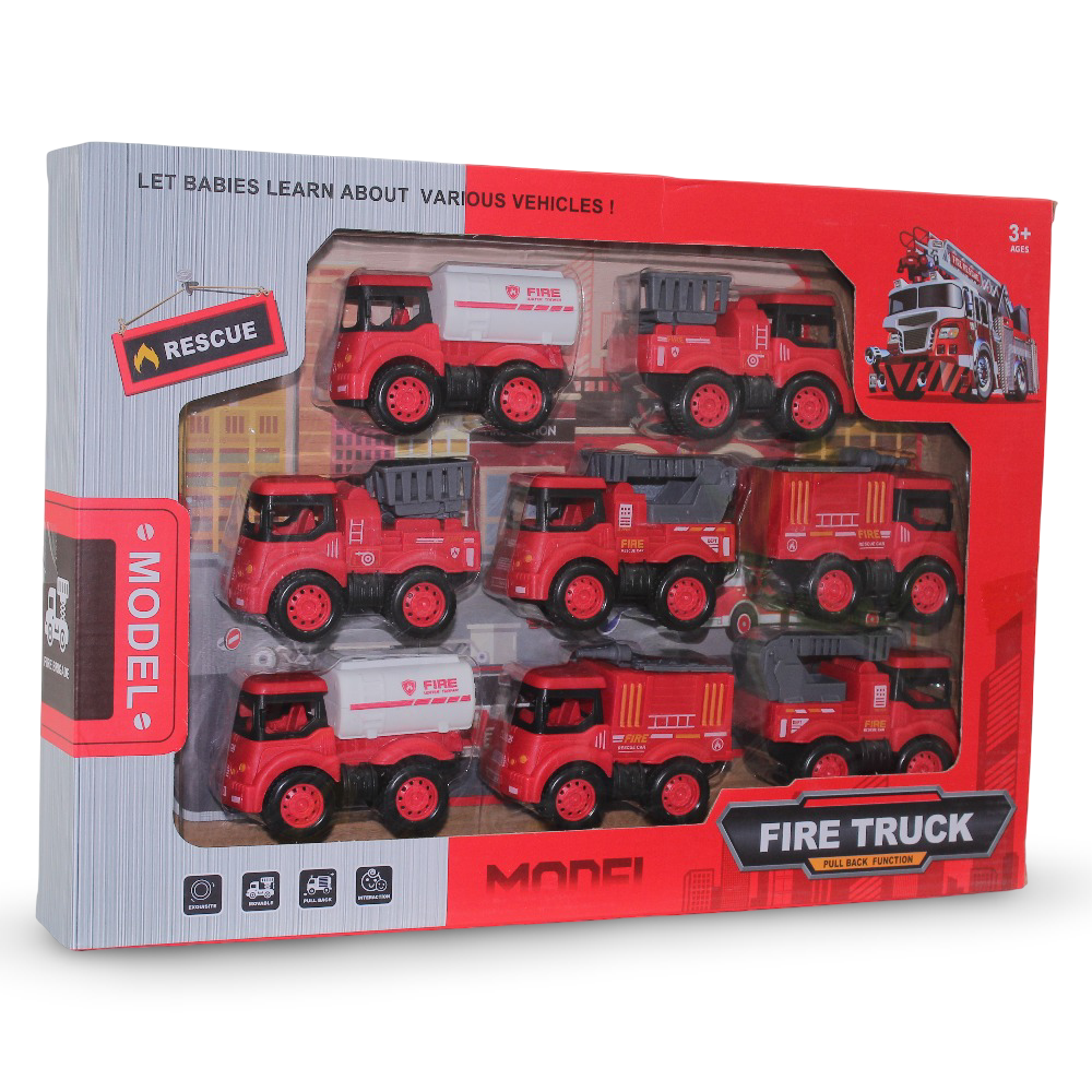 Fire Truck Toy Set – 10-Piece Pull-Back Rescue Vehicles