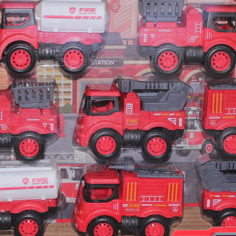 Fire Truck Toy Set – 10-Piece Pull-Back Rescue Vehicles