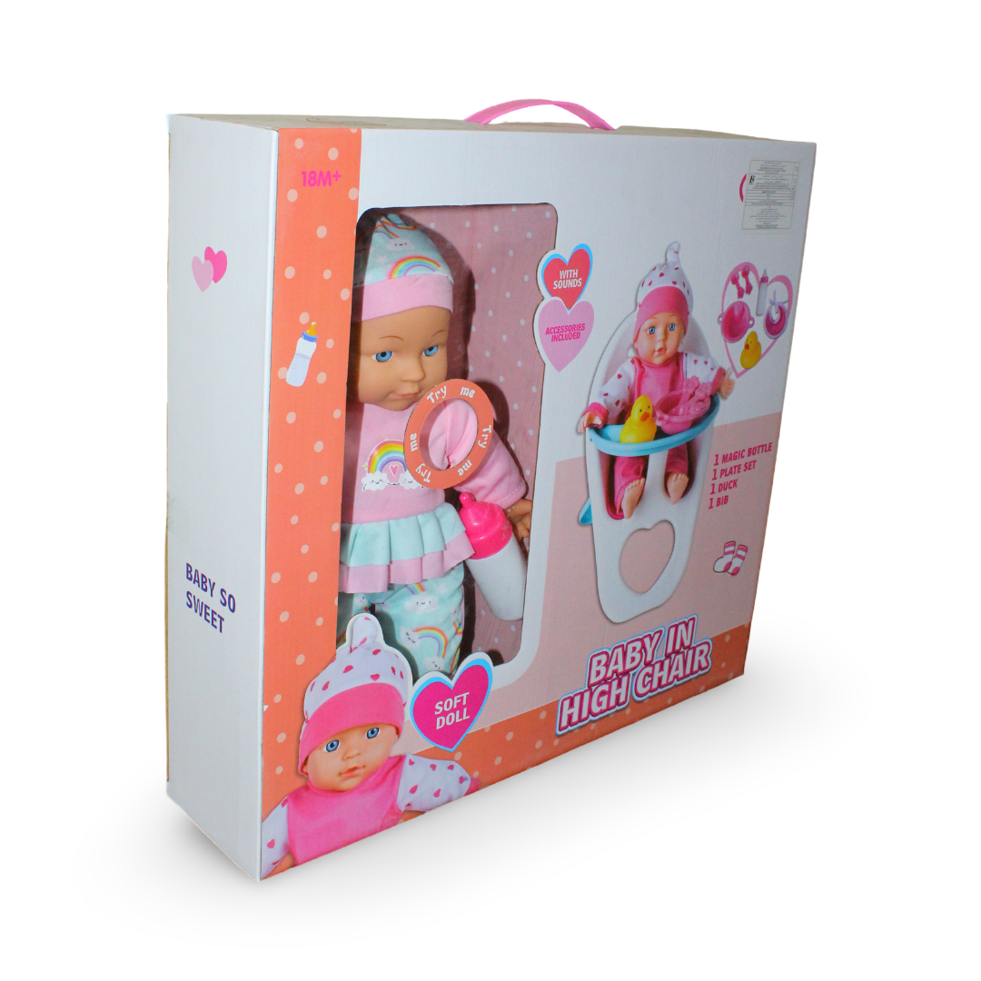 Baby Doll – 35 cm with 4 Melodies & High Chair