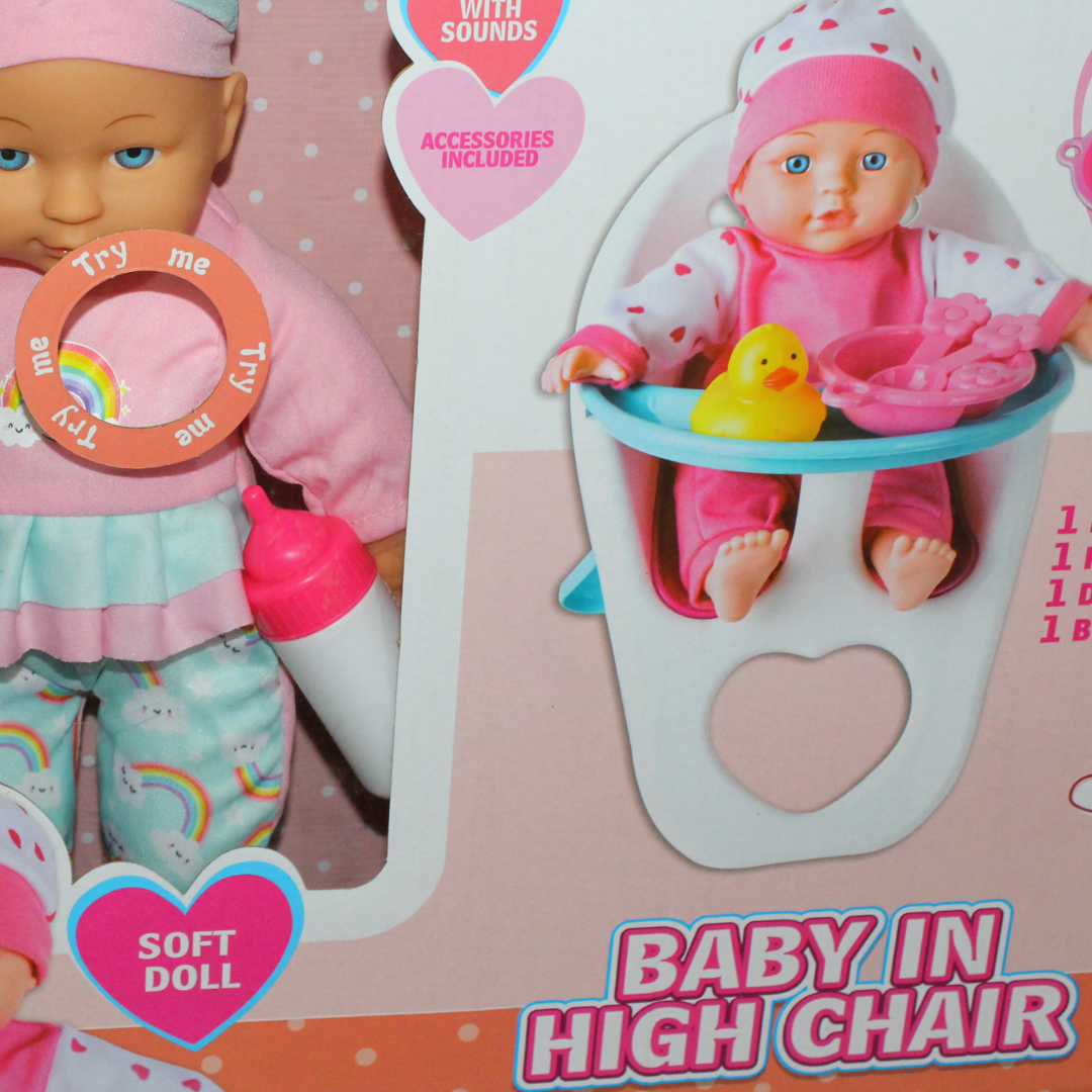 Baby Doll – 35 cm with 4 Melodies & High Chair