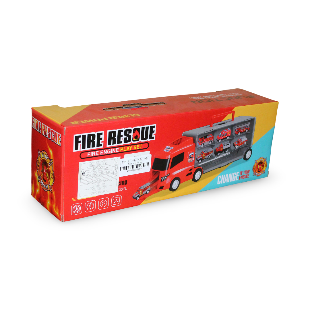 Fire Rescue Transport Truck Playset with 6 Fire Engine Cars