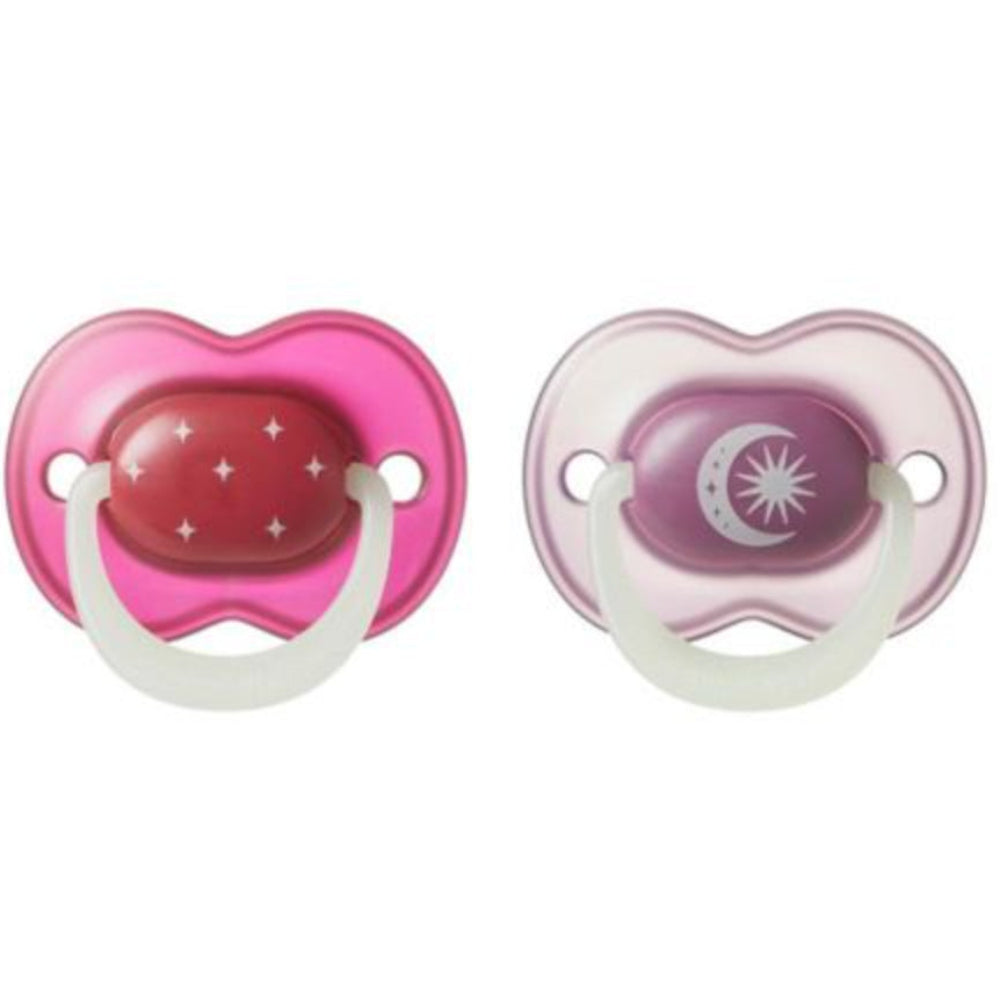 Tommee Tippee Orthodontic Silicone Night Glow Pacifier 18–36 Months – Purple & Fuchsia (Pack of 2)