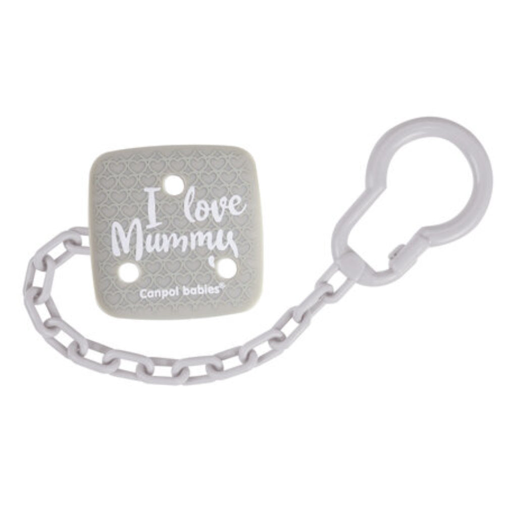 Canpol Babies Pacifier Chain 0m+ – Grey with “I Love Mummy” Design