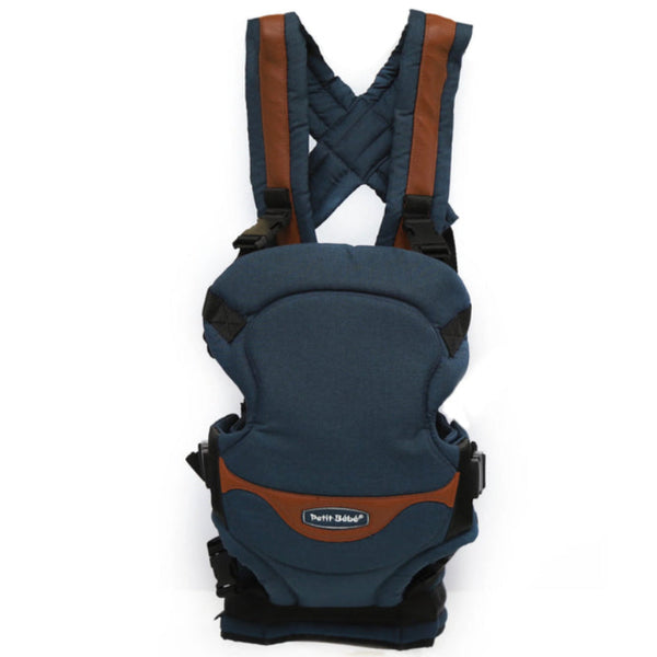 Petit Bebe Smart Gear Baby Carrier – Navy Blue Linen Fabric with Havana Leather
