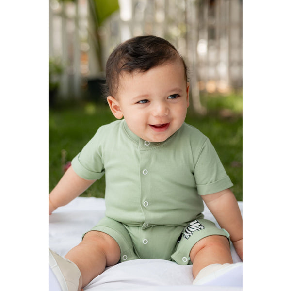 Baby Boys Cotton 2-Piece Jungle Boy (Onesie + Vest) – Mint