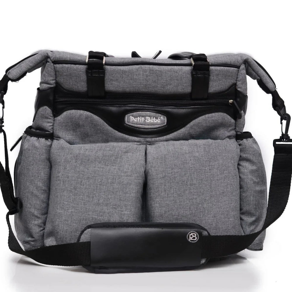 Petit Bebe Baby Diaper Bag Premium – Grey & Black