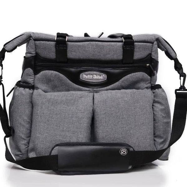 Petit Bebe Baby Diaper Bag Premium – Grey & Black