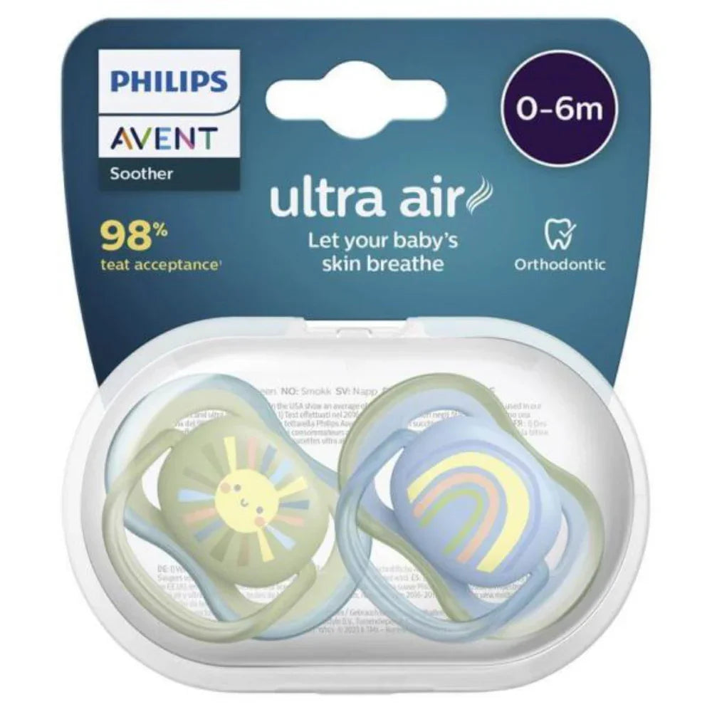 Philips Avent Ultra Air Pacifiers Sun & Rainbow (0-6m) – 2 Pcs