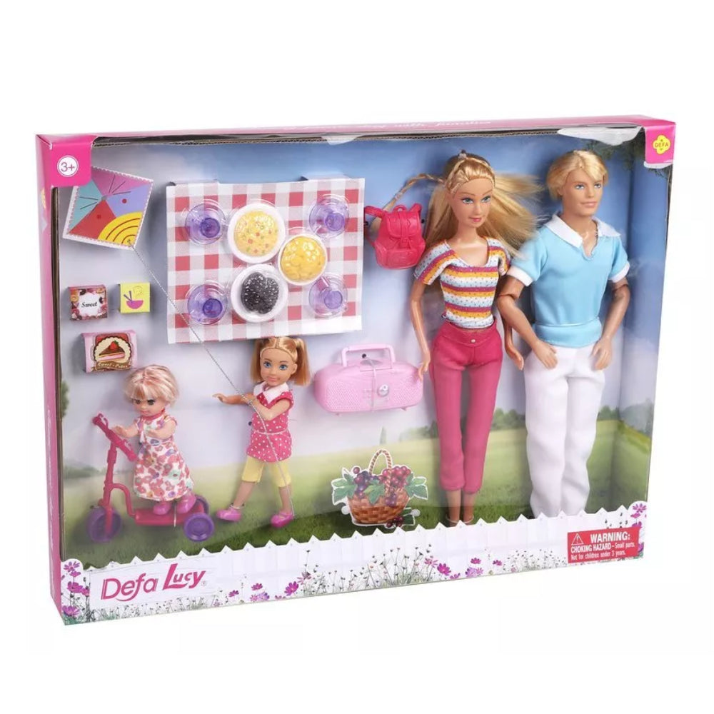 Defa Lucy Play Set "Happy Family" – 4 Dolls with Picnic Accessories