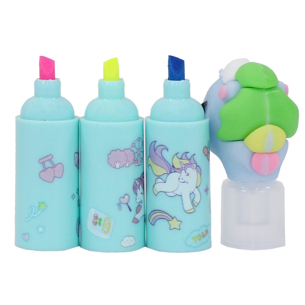 3 IN 1 Highlighter Pens Unicorn Shape (Assorted Colors) - Ourkids - OKO