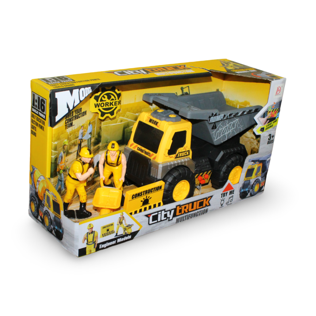 City Construction Dump Truck with Light, Sound & Worker Figures - Toys - OKO