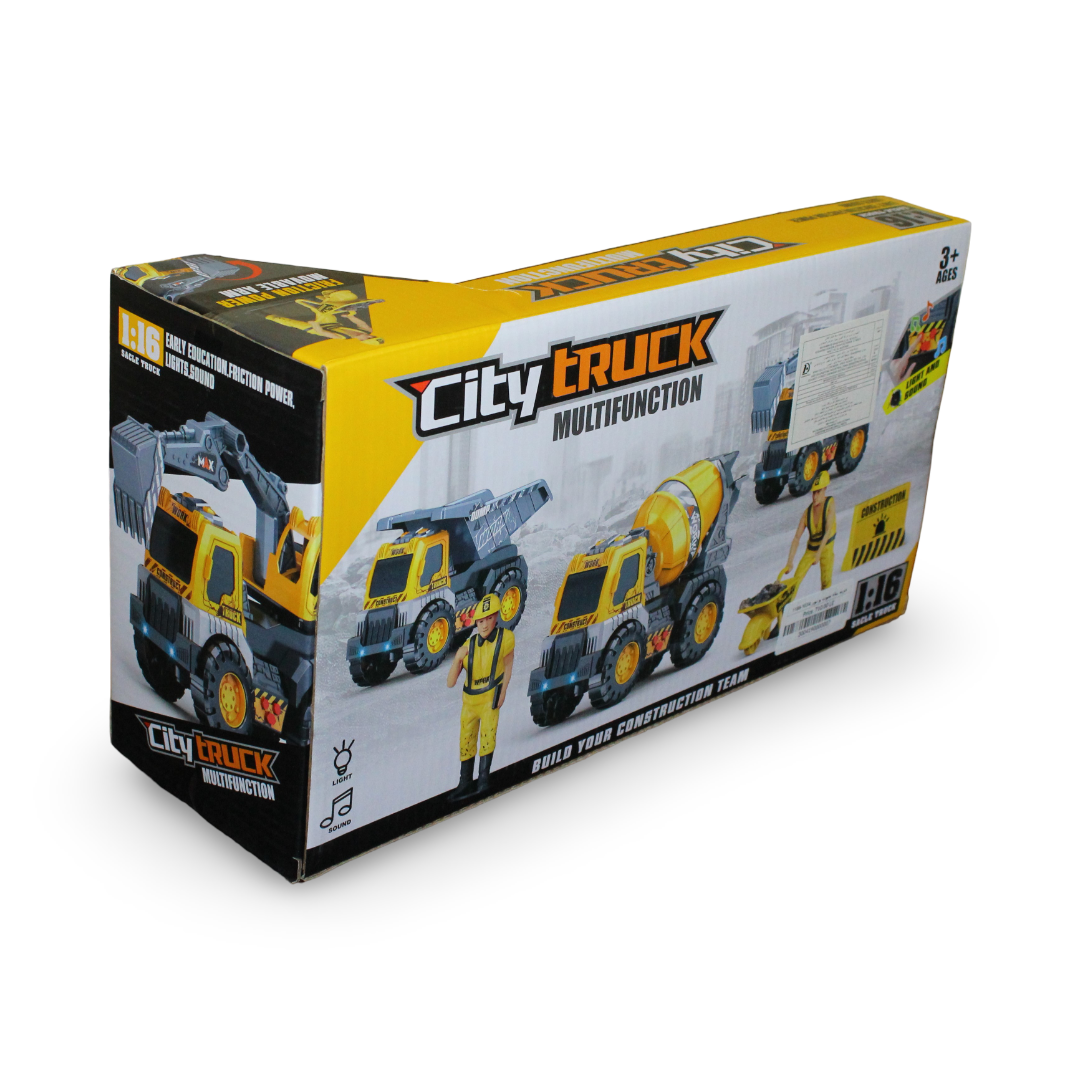 City Construction Dump Truck with Light, Sound & Worker Figures