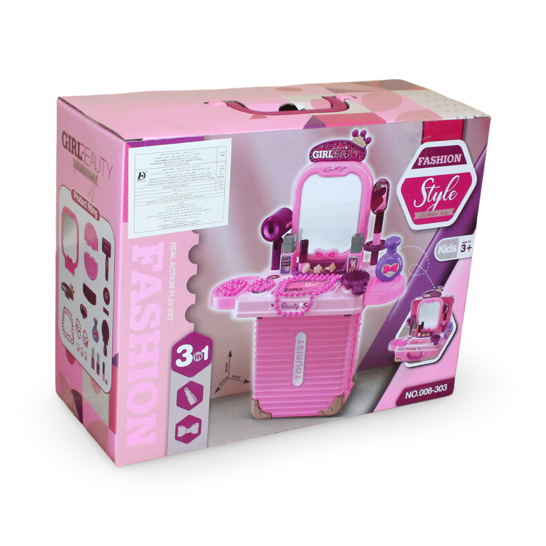 3-in-1 Fashion Makeup Vanity Play Set with Handbag & Accessories