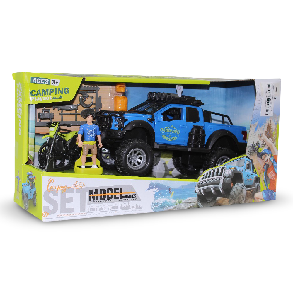 Camping Adventure Jeep Toy Set with Light, Sound & Motorcycle