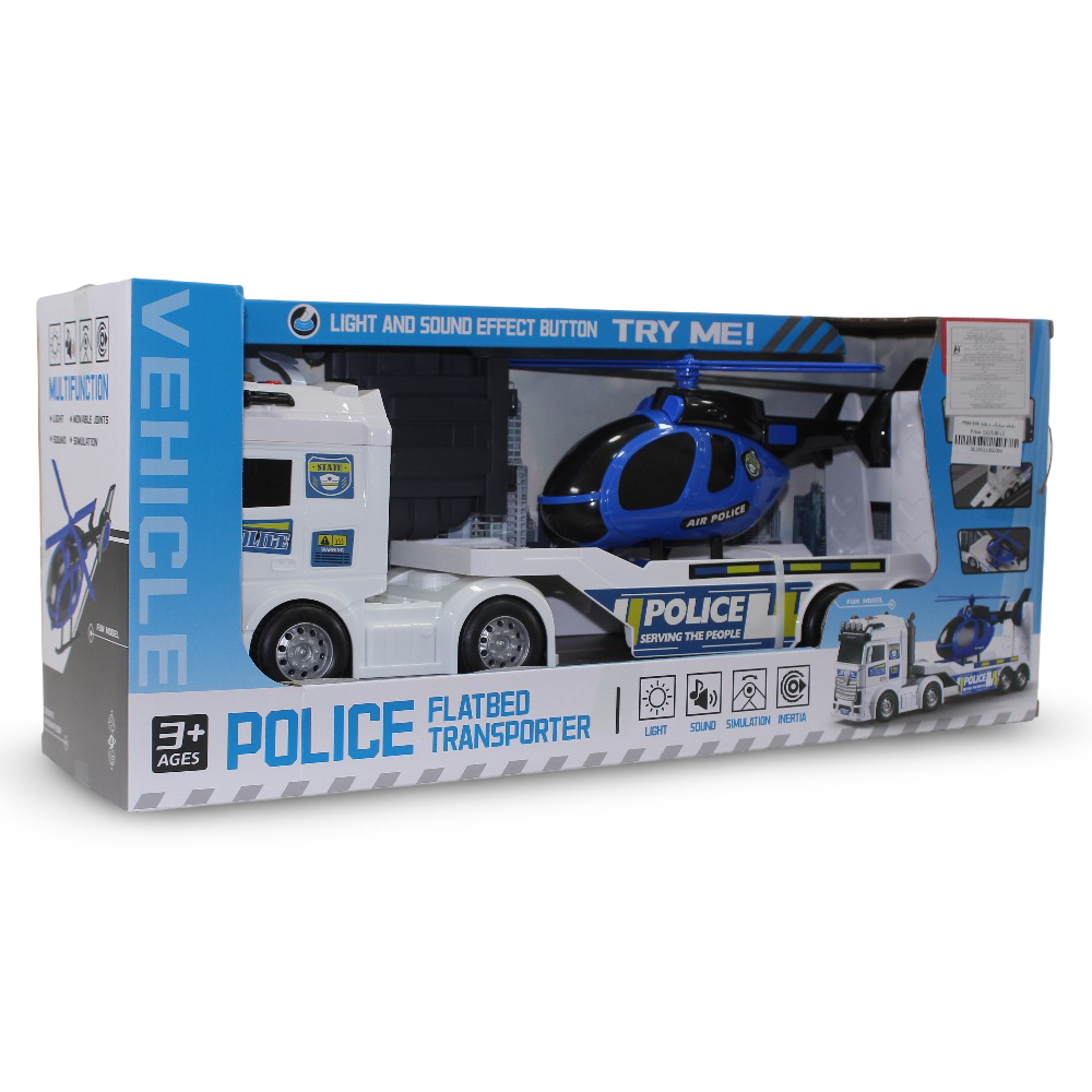 Police Transport Truck with Helicopter – Light & Sound Effects