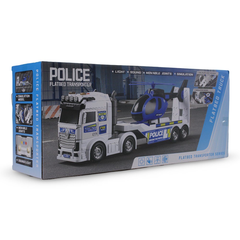 Police Transport Truck with Helicopter – Light & Sound Effects