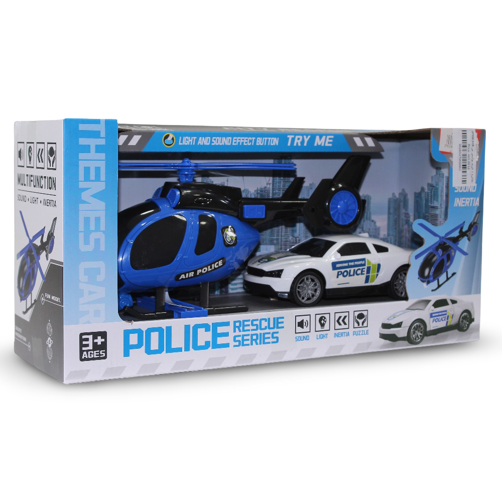 Police Rescue Set with Helicopter & Car – Light & Sound Effects - Toys - OKO
