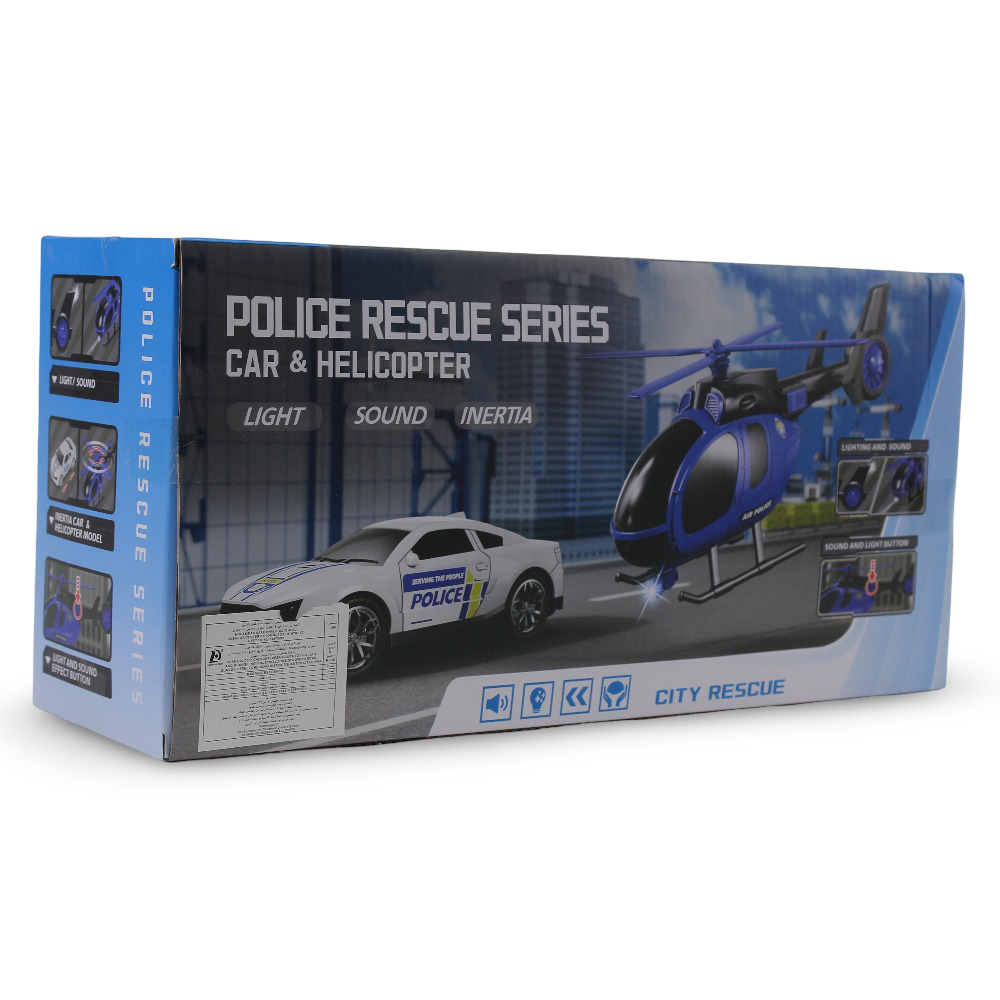 Police Rescue Set with Helicopter & Car – Light & Sound Effects