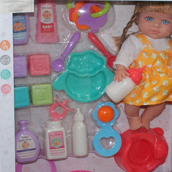 Baby Doll 4-in-1 Play Set with Bathtub, Crib & Booster Seat – 30 cm