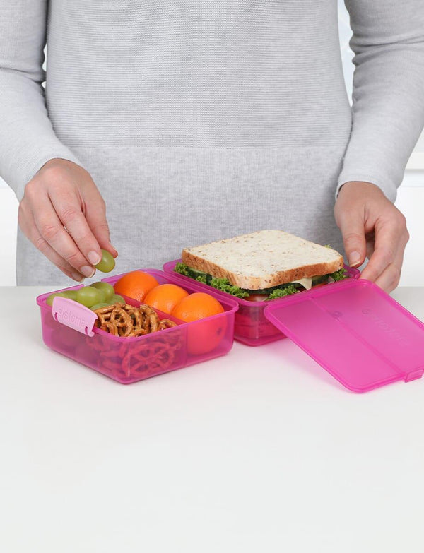 صندوق غداء سيستيما - بلاستيك وردي خالٍ من مادة BPA سعة 1.4 لتر