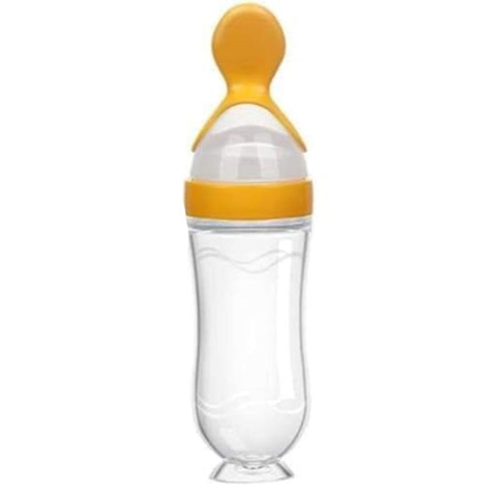 Safari Baby Silicone Bottle with Spoon 90ml +6m – Yellow - Baby Essentials