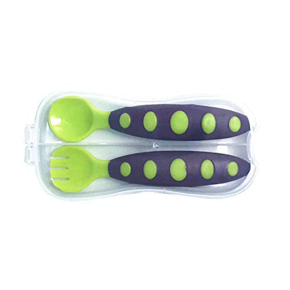 True Plastic Fork and Spoon Set in a Box – Green & Purple