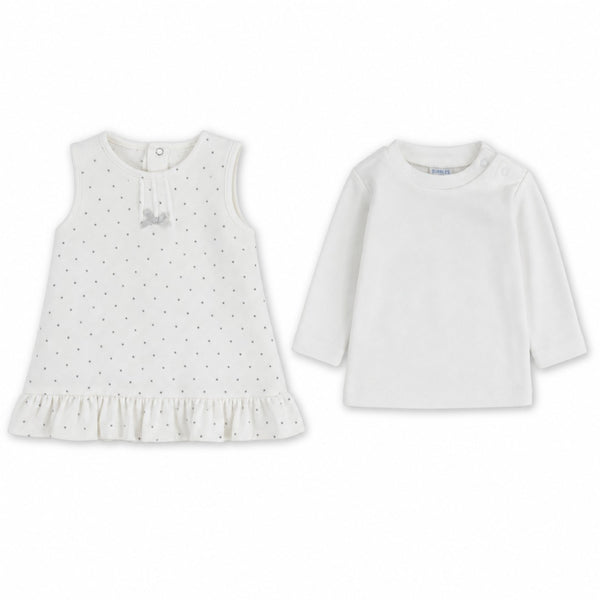 Baby Girls Velvet 2-Piece Dress – Off-White with Dotted Pattern