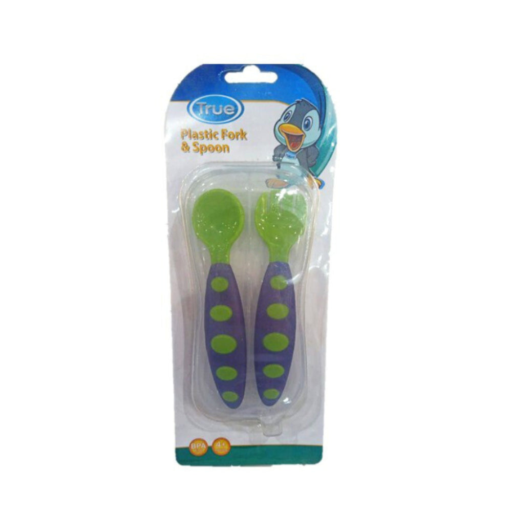 True Plastic Fork and Spoon Set in a Box – Green & Purple