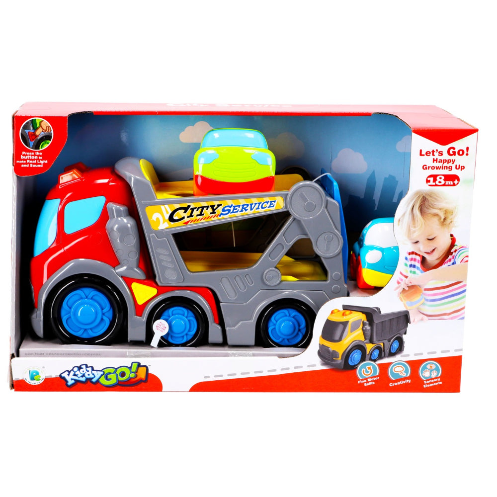 Kiddy Go Busy City Transport Truck with Light and Sound and with 2 Small 9cm Cars