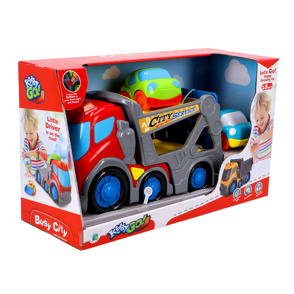 Kiddy Go Busy City Transport Truck with Light and Sound and with 2 Small 9cm Cars