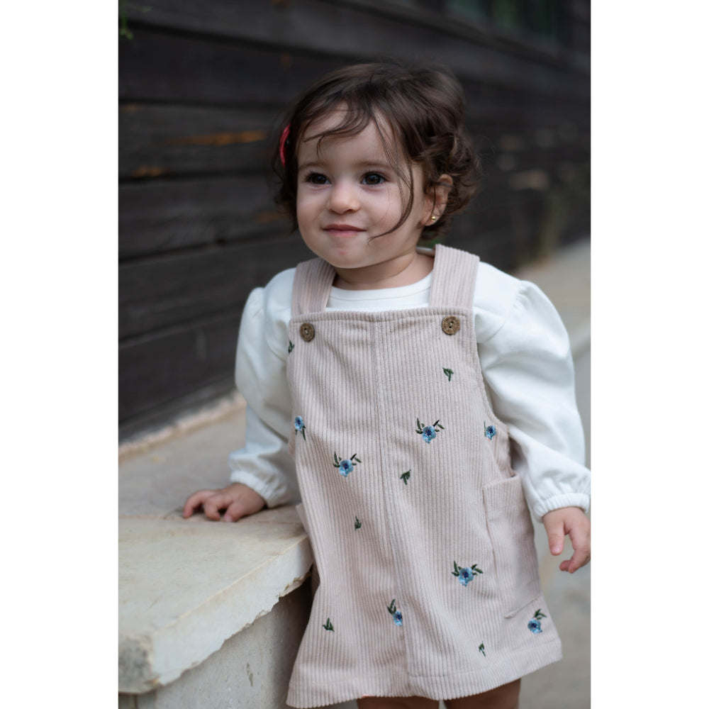 Baby Girls Cotton/Velvet 2-Piece Outfit Set – Coffee/Baby Blue