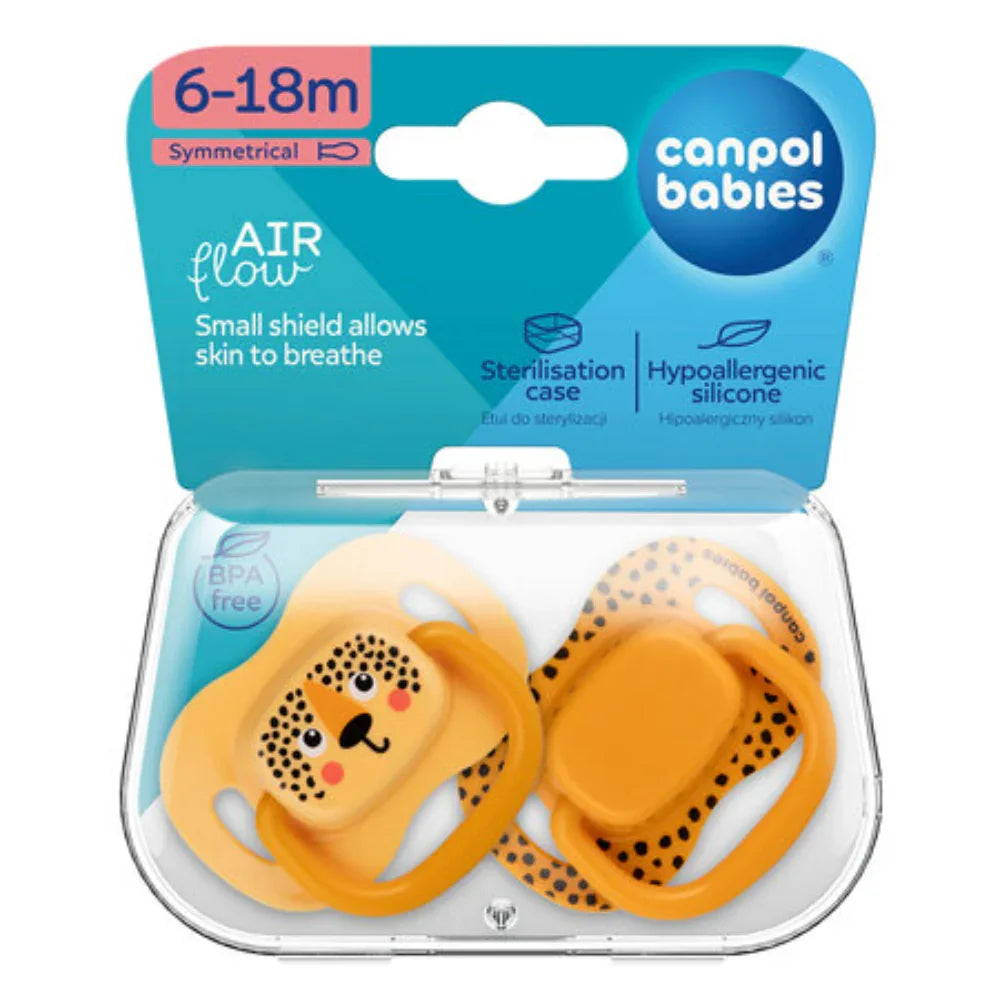 Canpol Babies Air Flow Silicone Pacifiers with Sterilization Case 6–18m – Orange (2Pcs)