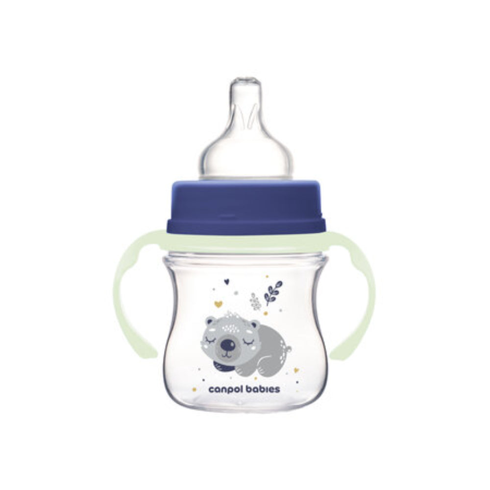 Canpol Babies EasyStart Wide-Neck Bottle 120ml – Sleepy Koala with Glow Handle (0m+) Blue