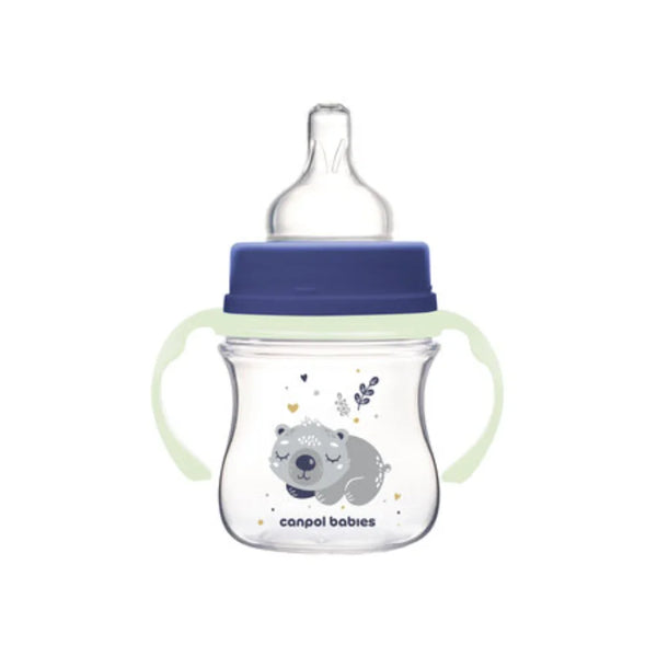 Canpol Babies EasyStart Wide-Neck Bottle 120ml – Sleepy Koala with Glow Handle (0m+) Blue