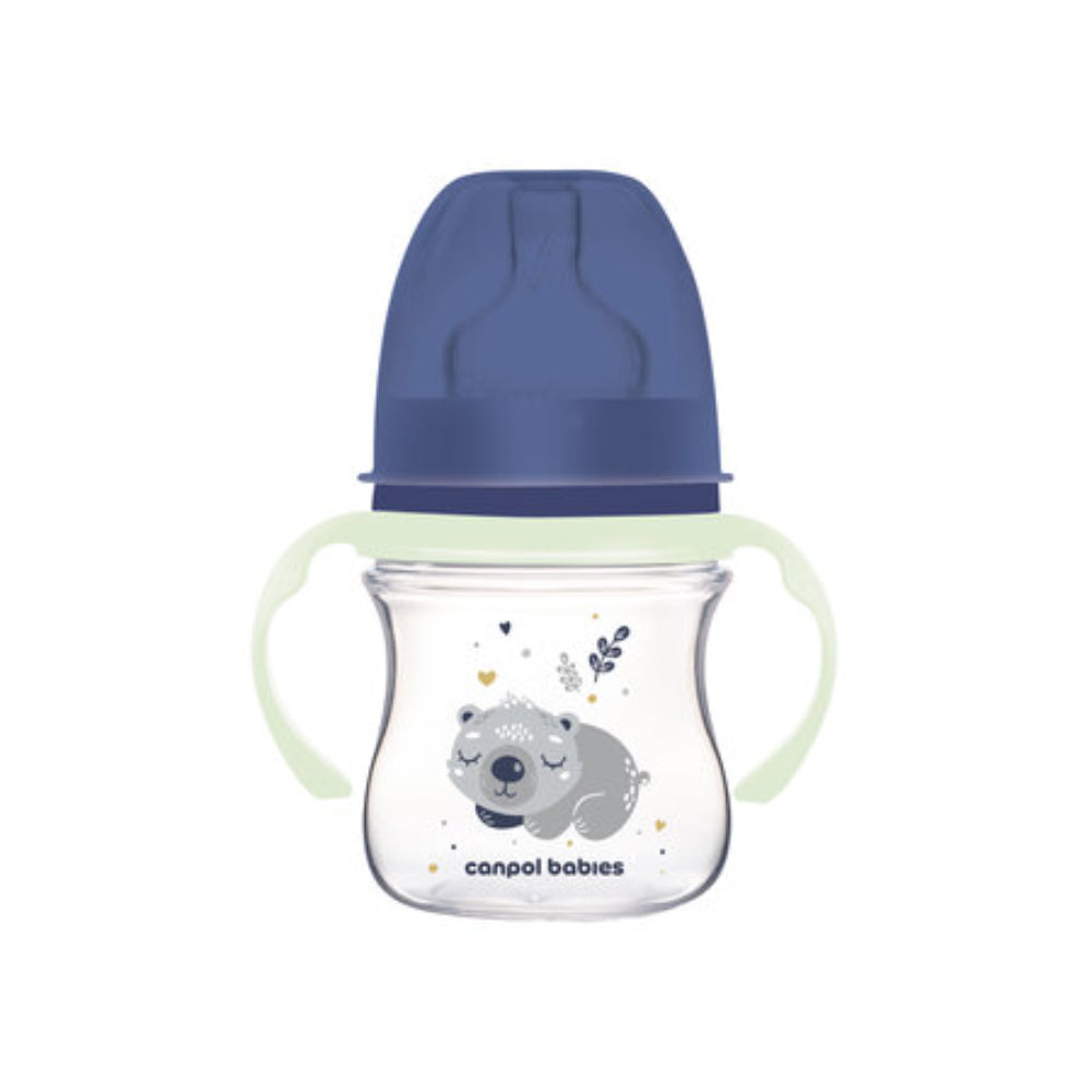 Canpol Babies EasyStart Wide-Neck Bottle 120ml – Sleepy Koala with Glow Handle (0m+) Blue