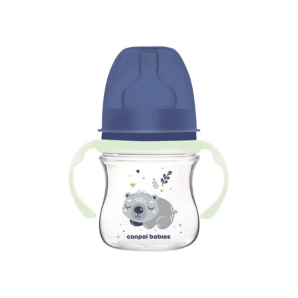 Canpol Babies EasyStart Wide-Neck Bottle 120ml – Sleepy Koala with Glow Handle (0m+) Blue