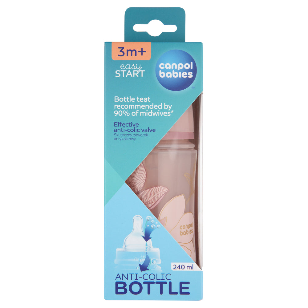 Canpol Babies EasyStart Wide-Neck Feeding Bottle Gold 240ml – 3m+ (Pink)