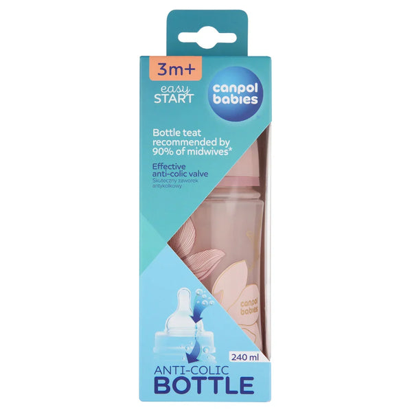 Canpol Babies EasyStart Wide-Neck Feeding Bottle Gold 240ml – 3m+ (Pink)