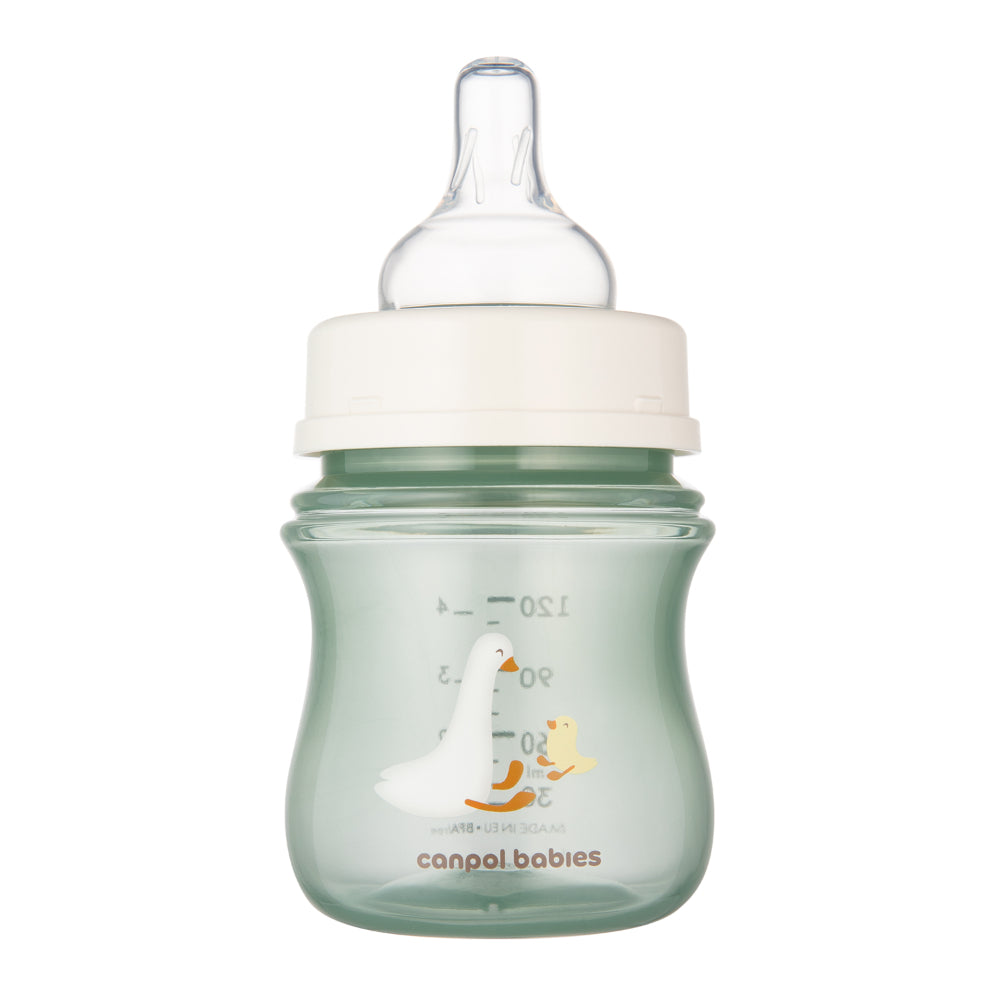 Canpol Babies EasyStart Wide-Neck Bottle 120ml – Goose Print (0m+) Green