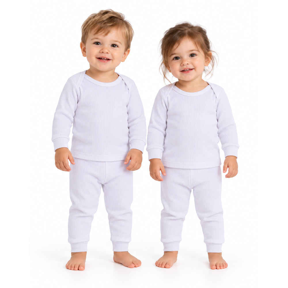 Unisex Baby Cotton Long-Sleeved Thermal Set – White