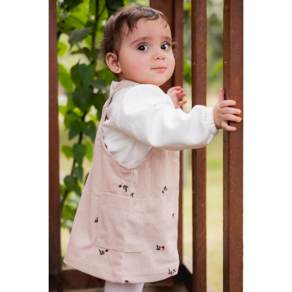 Baby Girls Cotton/Velvet 2-Piece Outfit Set – Coffee/Pink